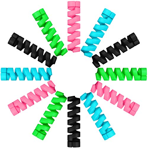 Jetec 24 Pcs Charger Cable Protector,Silicone Flexible Cable Saver,Spiral USB Mouse Wire Protector for Headphone Laptop Earphone Cell Phone Wrap Accessories (Black,Pink,Blue,Green) - color: Black, Pink, Blue, Green