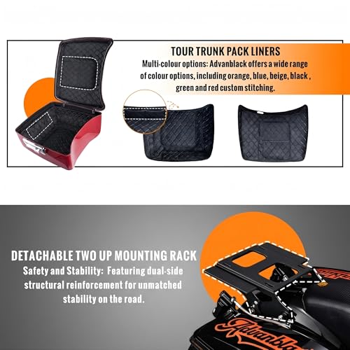 Moto Onfire King Tour Trunk Pack For 2009+ Harley Touring - Atlas Silver Metallic, Black Detachable Mounting Rack, Backrest & Black Trunk Liners - color: Atlas Silver Metallic, size: King Tour Trunk Pack, Mount Rack & Black Liners
