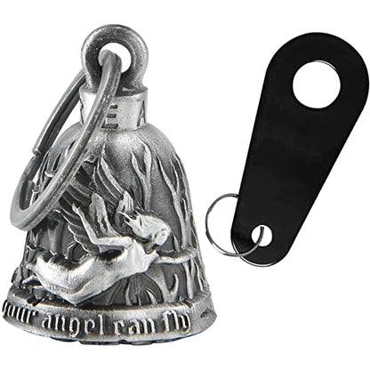 Dream Apparel Motorcycle Bell Guardian Angel Drive Away Gremlin, Biker Bell for Men Women Rider Riding, Good Luck Gift - color: Rider and Angel