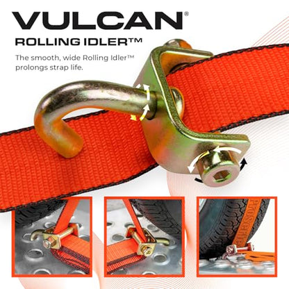 VULCAN Autohauler Car Tie Down - Rolling Idler 3-Cleat - 120 Inch - 4 Pack - PROSeries - 3,300 Pound Safe Working Load - size: VULCAN PROSeries