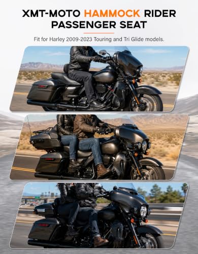 XMT-MOTO Motorcycle Seat, One-Piece Hammock Driver & Passenger Seat w/Rider Backrest Pad Fit for Harley Touring 2009-2023 Road King Street Glide Electra Glide FLHR FLHX FLTRX - style: Seat+ Driver Backrest For Harley Touring '09-'23