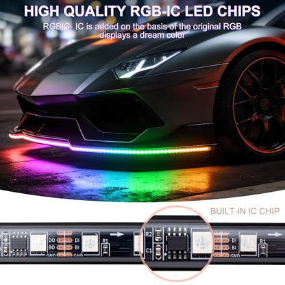 Underglow Light Strip RGB - 4PCS Car Neon Lights Kit with 252 LEDs, Dream Color Chasing Strip Lights，Music Sync, Waterproof PVC Underbody Light Strips with APP，Remote Control for Cars Trucks SUVs - color: 4PCS Dream Color Chasing Strip Lights