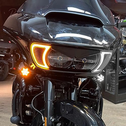 Motorcycle Headlight Vent Accent Turn Signal LED Indicator Side Lights For Harley Road Glide FLTRX 2015-2023 (Clear Lens) - color: Clear Lens