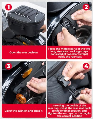 KEMIMOTO Motorcycle Tail Bag, Dual Use Motorcycle Rear Seat Bag with Waterproof Rain Cover, 25L-45L Expandable Motorbike Helmet Bag Luggage Storage Backpack - size: 25L-45L