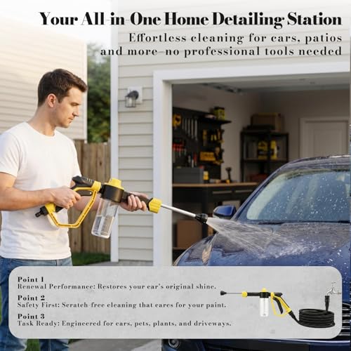 Car Wash Foam Gun for Garden Hose - High Pressure Foam Cannon Car Wash Kit with 3 Spray Modes - Professional Car Wash Hose Sprayer for Cars, Trucks, RVs, Motorcycles & More, Yellow