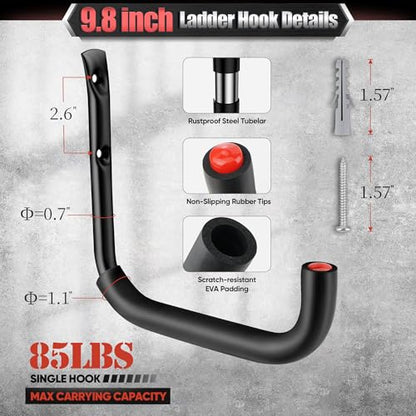 Nacial 20 Pack Garage Hooks Heavy Duty, 9.8" & 3.5" Garage Wall Hook with EVA Pads, 100LBS Capacity Hooks for Hanging Bikes, Kayak Folding Chairs and Hanging Ladders - size: 20