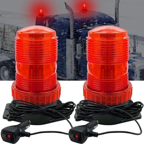 2PCS Strobe Light, 12V-24V Warning Emergency Safety Flashing Beacon Lights with Magnetic and 16.4 ft Straight Cord Vehicle Forklift Truck Tractor Golf Carts UTV Car Bus (Red, 2 PCS) - color: Red, size: 2 PCS