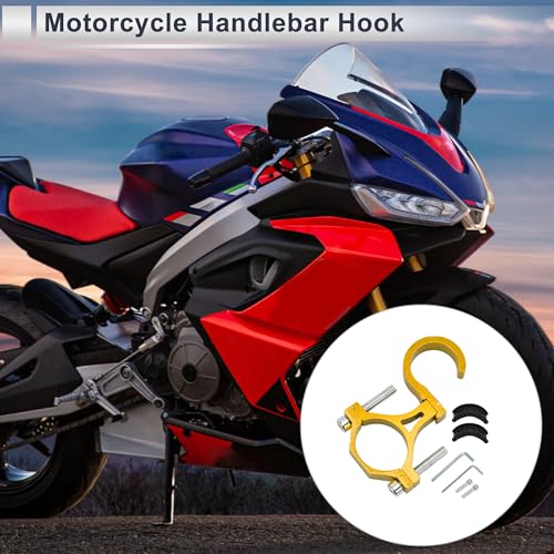 Motoforti Universal Motorcycle Hanging Hook Arc Motorcycle Helmet Luggage Bag Holder Hanger for Scooters Bicycles Aluminum Alloy Golden Yellow 1 Set