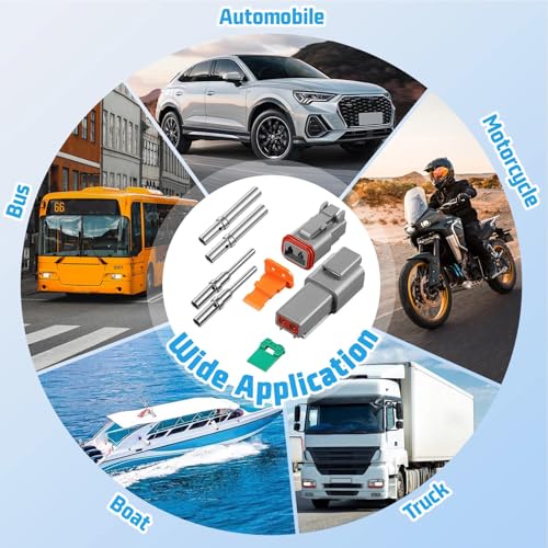Sabary 85 Pcs 2 Pin Connector Kit Compatible with Deutsch DT Style, 10 Sets Gray DT04-2P DT06-2S Waterproof Connectors with Size 16 Solid Contacts for 20-14 AWG Truck Marine Motorcycle Wiring Repair