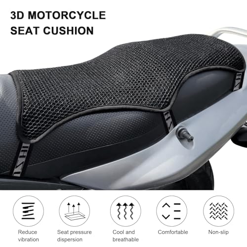 Motorcycle Seat Cushion Air Cooling 3D Mesh Motorcycle Seat Pad,Butt Protector Pads,Motorcycle Cool Seat Cover,Breathable Motorcycle Seat Cover,Size XL - size: 63 x 36cm