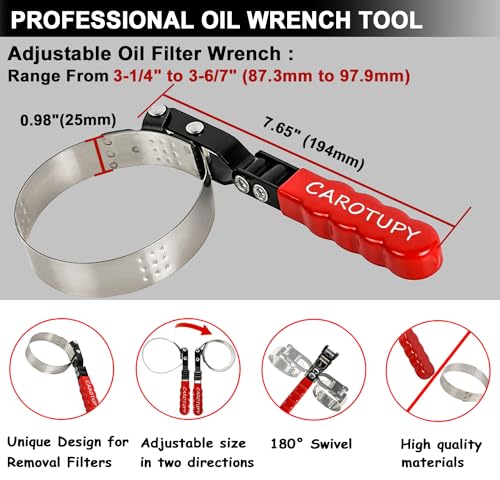 Standard Oil Filter Wrench, Oil Filter Wrench Tool Fits Filter from 3-1/4" to 3-6/7" for Cars, Motorcycles and SUV