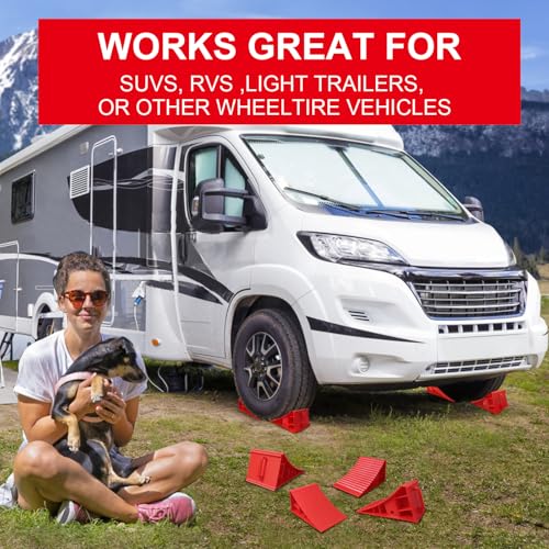4Pack Wheel Chocks for RV Trailer Non Slip Heavy Duty Red Camper Wheel Chocks with Handle for Easy Removal Polypropylene Wheel Stoppers for Cars Campers Trucks Rvs - color: 4PC Red