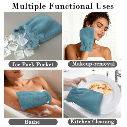 VOOVA & MOVAS 6-Pack Shower Wash Cloth, 100% Cotton Soft Absorbent Bath Mitts with Hanging Loop, 8.3x6.3 Inch European Style Bathing Gloves for Body & Spa, Aqua Blue - color: Aqua Blue