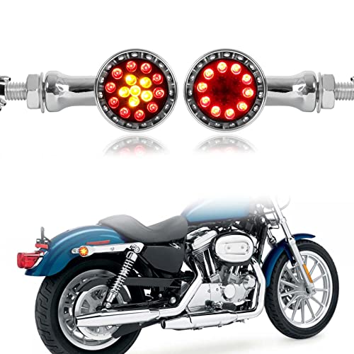 Rich Choices 2pcs Black 15 LED Motorcycle Stop Brake Running Turn Signal Indicator Amber Lights Compatible with Street Bike Chopper dirt bike scooter Cafe Racer (Chrome-Amber&Red Light) - color: Chrome-Amber&Red Light