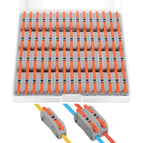 XHF 60 Pcs Orange Conductor Compact Connectors Lever Nuts, Electrical Wire Terminals for Circuit Inline Splices 28-12 AWG (SPL-1) - color: Orange