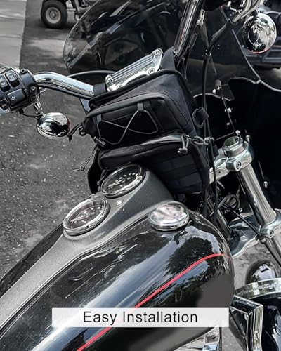 Waterproof Motorcycle Handlebar Bag Front fork bag, Universal Storage Bag Tool Pouch Fit For Harley Dyna Street Bob FXBB Softail Sportster, T-Bar Handlebar Bag with 2 decorative