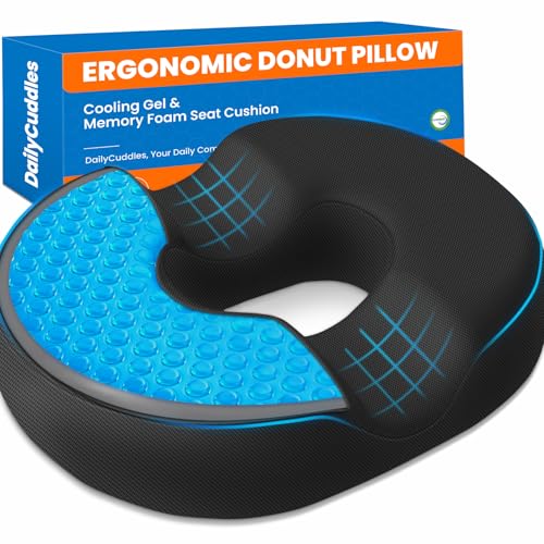 Donut Pillow for Tailbone Pain, Hemorrhoids - Cooling Gel Memory Foam Chair Seat Cushion for Office, Home & Wheelchair, Ergonomic Chair Pad for Pregnancy, Sciatica, Coccyx (XXL, Black) - color: Black, size: XX-Large