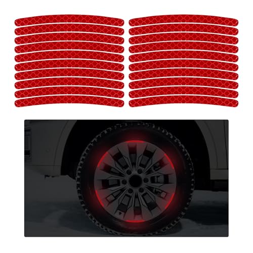 20PCS Car Wheel Stripe Reflective Stickers, Anti-Scratch Auto Night Safety Warning Tape Sticker Decorative Decal, Universal Vehicle Tire Rims Sticker Exterior Accessories (Red) - color: Red