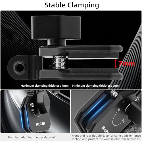 Motorcycle Windshield Clip Mount for Action Camera, Aluminum Motorbike Windshield Clamp for Insta360 X3/X4/X5, GoPro 9/10/11/12/13, DJI Osmo Action 3/4/5/6, Osmo Pocket 3/360/ Nano Accessories