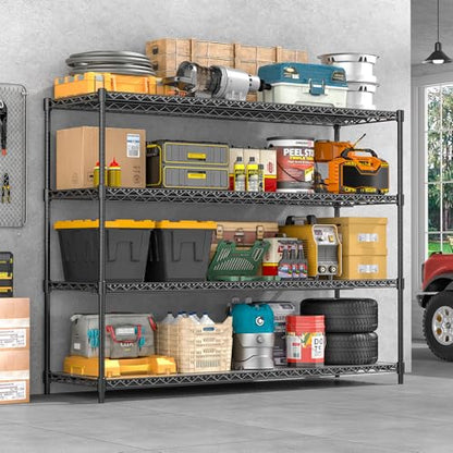 60" W Storage Shelves 2640 LBS Heavy Duty Garage Shelving, Adjustable Wire Shelving Metal Shelving with Liners, Fits 27-Gallon Totes, 60" W x 18" D x 68.4" H for Commercial Warehouse, Black - size: 60" W x 18" D x 68.4" H-4 Tier