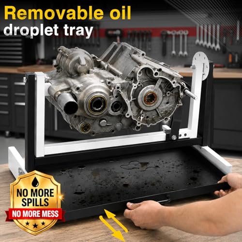 Motorcycle Engine Stand, for 2-Stroke 4-Stroke Vertical Single Cylinder Engines, Heavy Duty Dirt Bike ATV MX Repair Stand with Adjustable Swingarm & Removable Oil Drip Tray, Fit Honda Yamaha Kawasaki