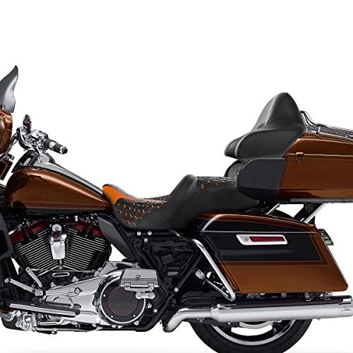 C.C.Rider Driver Passenger Seat with King Tour Trunk Backrest Pad Fit for Harley Touring Road FLHR Street Glide FLHX FLTRX FLHT 2014-2023 - color: Black+Orange Set