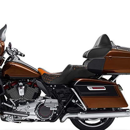 C.C.Rider Driver Passenger Seat with King Tour Trunk Backrest Pad Fit for Harley Touring Road FLHR Street Glide FLHX FLTRX FLHT 2014-2023 - color: Black+Orange Set