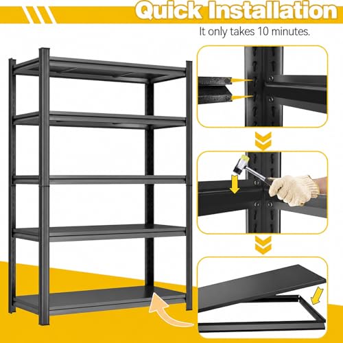 5-Tier Garage Shelving Heavy Duty, 40"W Metal Storage Shelves, 3000 lbs, Adjustable 20 Inch Deep Steel Shelf Rack for Industrial Warehouse Basement, Black, 63" H - size: 5 Tier | 63" H x 40" W x 20" D