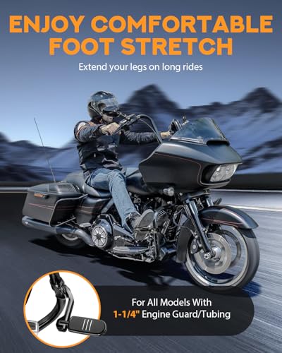 PBYMT Highway Pegs Long Angled 304 Stainless Steel, Highway Footpegs Footrest Fit For 1''&1.25''(25/32mm) Crash Bars Compatible with Harley Davidson Touring Black - color: BLACK, size: LONG