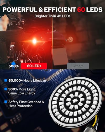 Benlari 2inch Rear Turn Signals, 60LEDs Turn Signals Kit with 2 Smoked Lens Cover Fit for Harley Touring Street Glide Electra Glide Road King Road Glide Sportster Iron 883 Dyna Softail 1986-2024