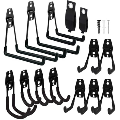 Garage Hooks Heavy Duty 14 Pack, Steel Garage Storage Hooks, Tool Hangers for Garage Wall Utility Wall Mount Garage Hooks and Hangers with Anti-slip Coating for Garden Tools, Ladders, Bulky Items - color: Black