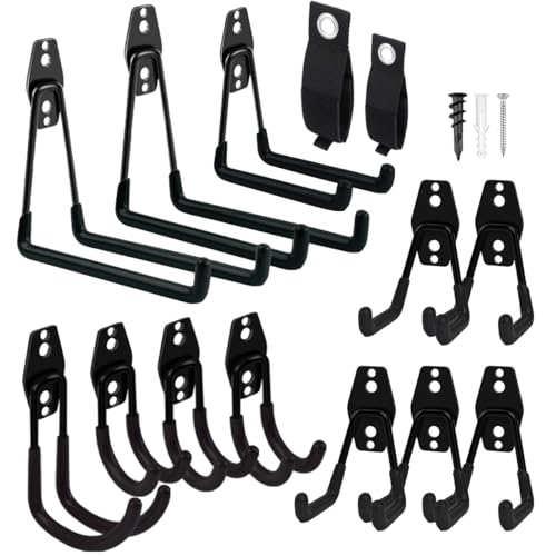 Garage Hooks Heavy Duty 14 Pack, Steel Garage Storage Hooks, Tool Hangers for Garage Wall Utility Wall Mount Garage Hooks and Hangers with Anti-slip Coating for Garden Tools, Ladders, Bulky Items - color: Black