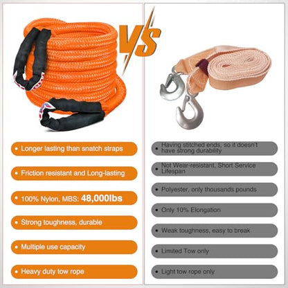 Nilight Kinetic Recovery Tow Rope Kit with 3/4" Anti-Theft D-Ring Shackles 1" x 30ft Heavy Duty Offroad Tow Rope Snatch Strap Towing Strap kit 48,000LBS for UTV ATV SUV Truck Car Jeep Tractor - color: 1in x 30ft Rope+2Pcs Anti-Theft D-Ring Shackles