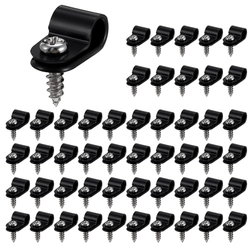 Mabor 50Pcs 1/4 Inch R-Type Outdoor Cable Clips, Screw Mounting Cord Fastener Clips with Screws for Wire Management, Cord Hider Organizer for Light Wall Electric Wires