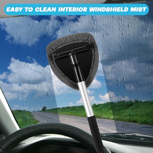 Potchen 8 Pcs Car Windshield Cleaner Tool Kit with Extendable Handle, Microfiber Towel Pads, Brush, Empty Spray Bottle for Auto Glass Wiper Suvs Rvs & Home Windows(Grey) - color: Grey