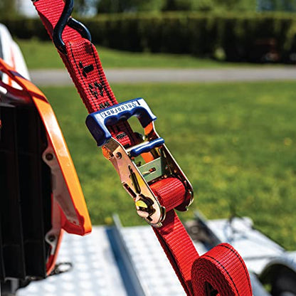 AEROFAST Loadfast Ratchet Tie Down Straps for Motorcycles | 1.5" x 8" Heavy Duty Dirt Bike Tie Down Straps with Soft Loop & Safety Carabiner | 2,600lbs (2 Pack) Red Color - color: Red