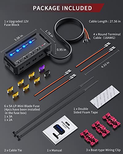 ELECTOP 12V Fuse Block, Universal 20A Motorcycle Automotive Fuse Block Fuse and Relay Box Kit with 4 Circuits Low Profile Mini Blade Fuse Holder, Battery Fuse Box Terminal Block for 12 Volt Vehicles