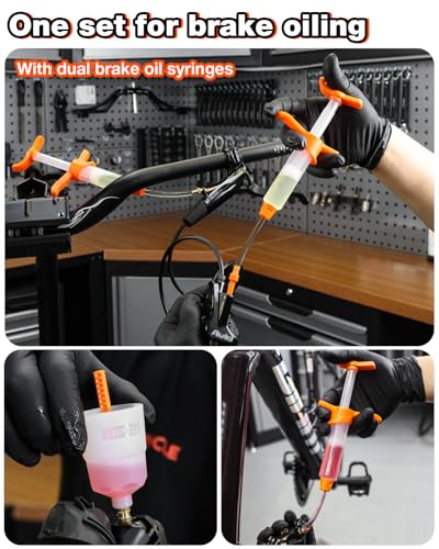 Brake Bleed Kit for Shimano & SRAM, Hydraulic Bike Brake Bleeding Tool Kit for MTB & Road Bikes, Includes 10 Brass Connectors, Visual Oil Cup & Storage Base | Hydraulic Disc Brake Bleed Kit with 10 Brass Connectors - size: Compatible with 200+ Models