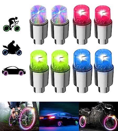 8 Pack LED Bike Wheel Lights Car Tire Valve Stems Caps Bicycle Motorcycle Waterproof Tyre Spoke Flash Light Cool Reflector Accessories for Men Women Kids (Multicolor) - color: Multicolor