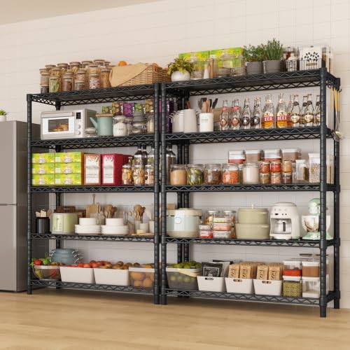 5 Tier Wire Metal Shelving: Adjustable Pantry Storage Shelves, NSF Bakers Rack Heavy Duty Garage Shelving Unit, Utility Shelf Organizer for Closet, Kitchen, 72" H x 36" W x 14" D, Black - size: 36"W x 14"D x 72"H