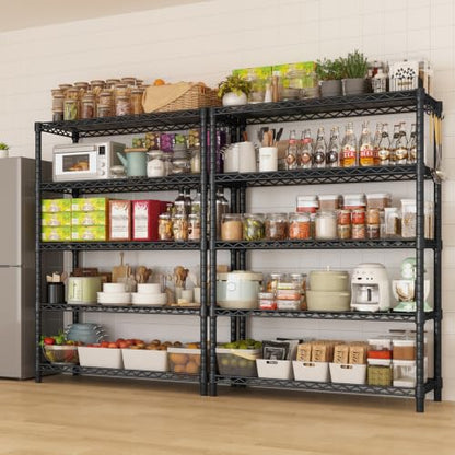 5 Tier Wire Metal Shelving: Adjustable Pantry Storage Shelves, NSF Bakers Rack Heavy Duty Garage Shelving Unit, Utility Shelf Organizer for Closet, Kitchen, 72" H x 36" W x 14" D, Black - size: 36"W x 14"D x 72"H