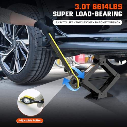 Scissor Jack for Car 3 Ton 6614 LBS, Spare Tire Changing Kit,Portable Tire Jack,Lifting Jack for Car/SUV/MPV - size: 3T with Rubber Top