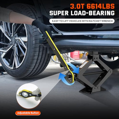 Scissor Jack for Car 3 Ton 6614 LBS, Spare Tire Changing Kit,Portable Tire Jack,Lifting Jack for Car/SUV/MPV - size: 3T with Rubber Top