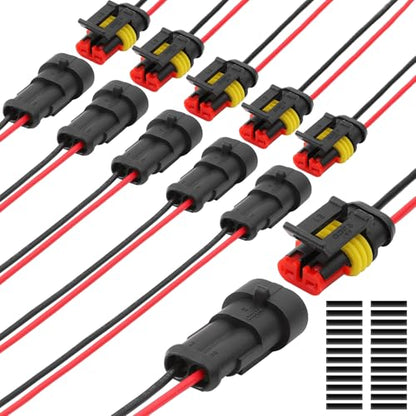Connector Waterproof, 18 AWG Automotive Electrical Connectors Male and Female Way with Heat Shrink Tubing for Car Truck Boat and Other Wire Connections (2pin 6 Kits) - size: 2pin 6 Kits