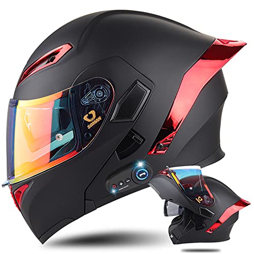 Bluetooth Modular Motorcycle Helmet with Tail DOT/ECE Approved Flip Up Front Helmets Dual Anti-Fog Visors Full Face Helmet Built-in Mp3 Integrated for Adults Men Women 55-64CM (Small, Q) - color: Q, size: Small