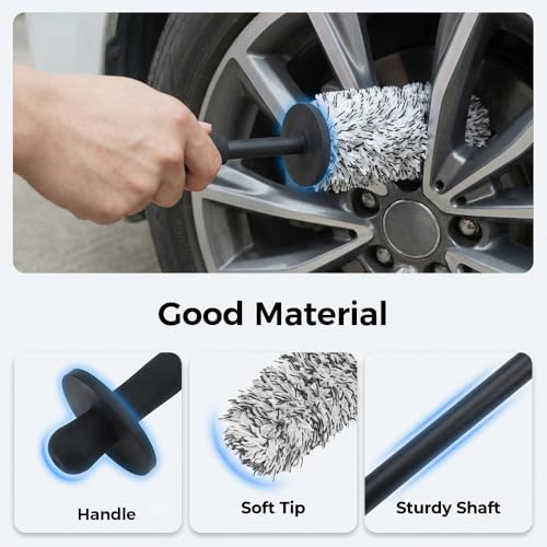 Wheel Barrel Cleaning Brush,2026 New Long Handle Microfiber Wheel Brush Car Duster,Lightweight Rim Detailing Tool for Narrow Spokes & Brake Calipers (Blue Brush/2pcs) - color: Blue Brush/2pcs