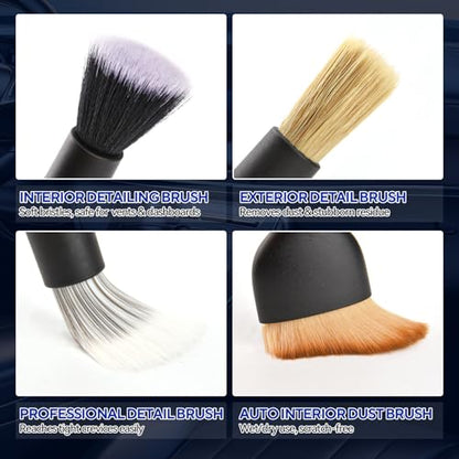 4PCS Car Detailing Brush Kit - Ultra Soft Boars Hair Car Interior Detailing Brushes, Includes 4 Different Brushes, Multi-use for Cleaning Interior or Exterior - Perfect Car Accessory Gift - size: 4PCS-A