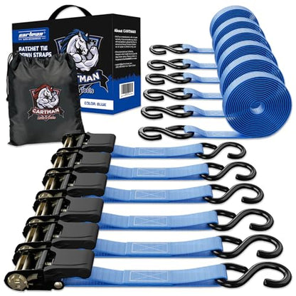Cartman 1" x 15' Ratchet Tie Down up to 1500lbs 6pk in Carry Bag, Cargo Straps - style: 6PK Blue