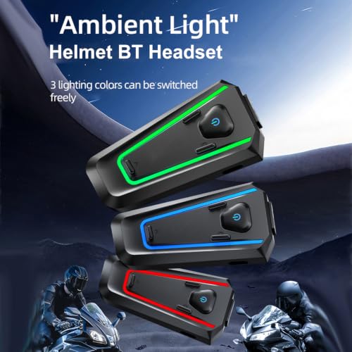 VBESTLIFE Smart Helmet Bluetooth Headphones with Ambient Lights, IPX7 Water Proof 30H Playtime, BT 5.3 Wireless Headset for Motorcycle Cycling