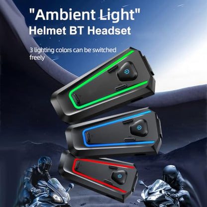 VBESTLIFE Smart Helmet Bluetooth Headphones with Ambient Lights, IPX7 Water Proof 30H Playtime, BT 5.3 Wireless Headset for Motorcycle Cycling